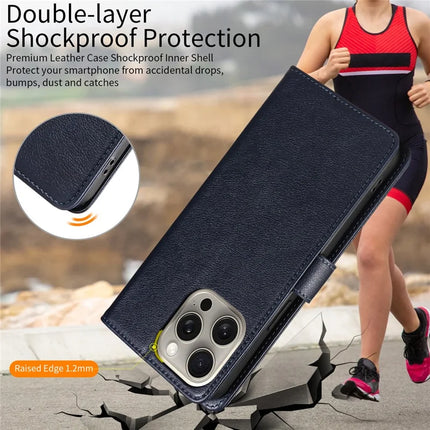 For iPhone 13 Pro Max Leather Case Litchi Texture RFID Blocking Wallet Stand Phone Cover