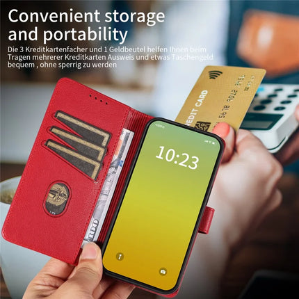 For iPhone 14 Leather Case Litchi Texture RFID Blocking Wallet Stand Phone Cover