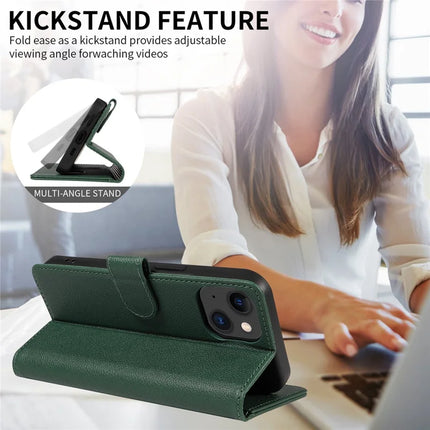 For iPhone 14 Leather Case Litchi Texture RFID Blocking Wallet Stand Phone Cover