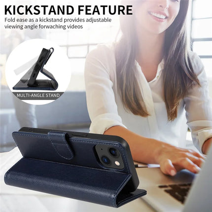 For iPhone 14 Leather Case Litchi Texture RFID Blocking Wallet Stand Phone Cover