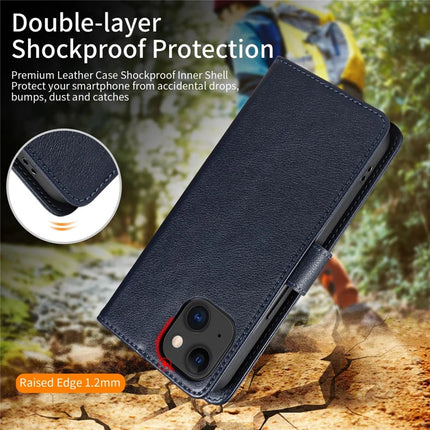 For iPhone 13 Leather Case Litchi Texture RFID Blocking Wallet Stand Phone Cover