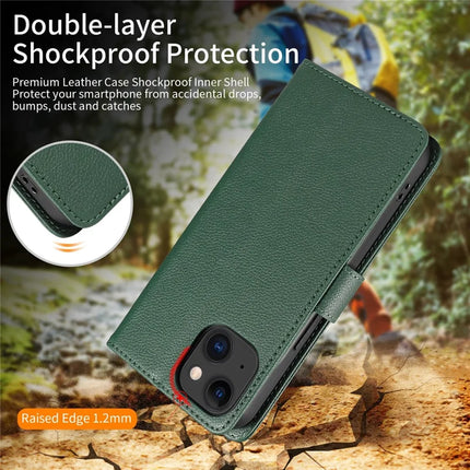 For iPhone 13 Leather Case Litchi Texture RFID Blocking Wallet Stand Phone Cover