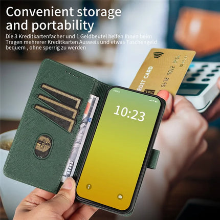 For iPhone 13 Leather Case Litchi Texture RFID Blocking Wallet Stand Phone Cover