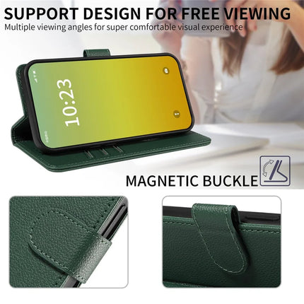 For iPhone 13 Leather Case Litchi Texture RFID Blocking Wallet Stand Phone Cover