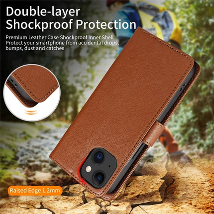 For iPhone 13 Leather Case Litchi Texture RFID Blocking Wallet Stand Phone Cover