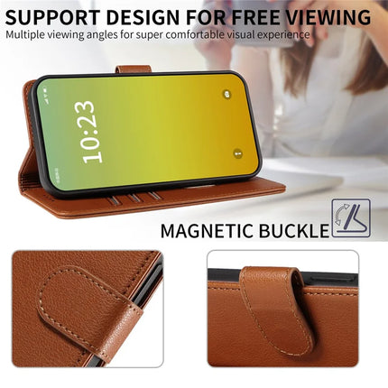 For iPhone 13 Leather Case Litchi Texture RFID Blocking Wallet Stand Phone Cover