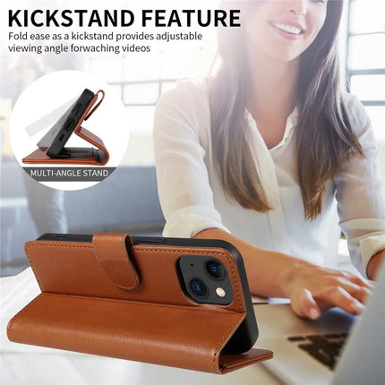 For iPhone 13 Leather Case Litchi Texture RFID Blocking Wallet Stand Phone Cover