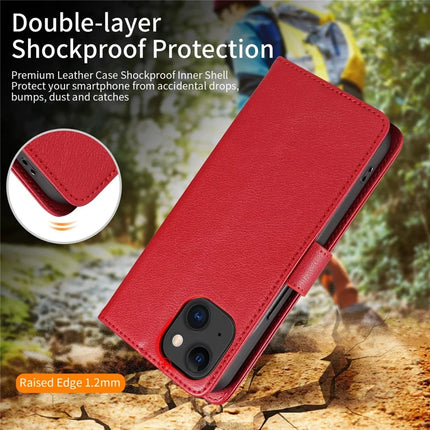 For iPhone 13 Leather Case Litchi Texture RFID Blocking Wallet Stand Phone Cover