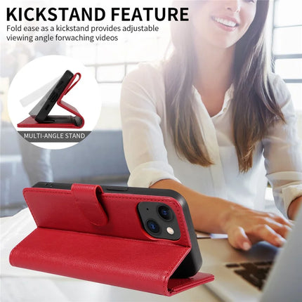 For iPhone 13 Leather Case Litchi Texture RFID Blocking Wallet Stand Phone Cover