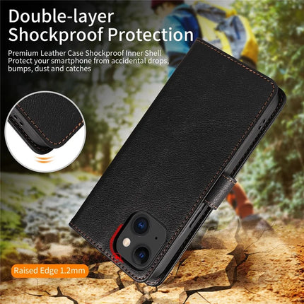 For iPhone 13 Leather Case Litchi Texture RFID Blocking Wallet Stand Phone Cover