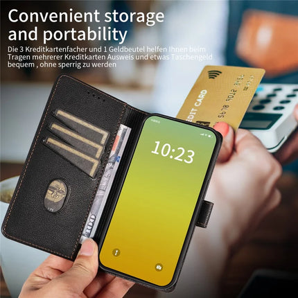 For iPhone 13 Leather Case Litchi Texture RFID Blocking Wallet Stand Phone Cover