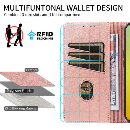 For iPhone 13 Leather Case Litchi Texture RFID Blocking Wallet Stand Phone Cover