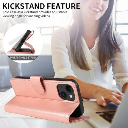 For iPhone 13 Leather Case Litchi Texture RFID Blocking Wallet Stand Phone Cover