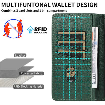 For iPhone 16 Pro Max Leather Case Litchi Texture RFID Blocking Wallet Stand Phone Cover