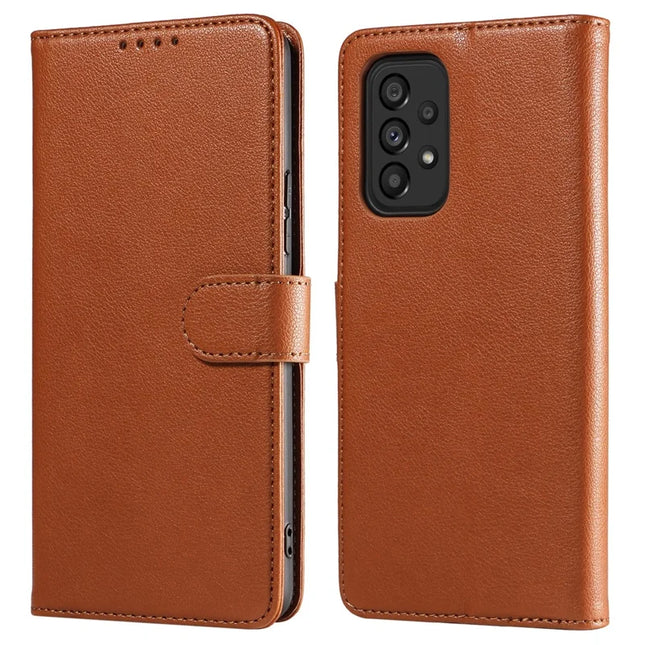 For Samsung Galaxy A53 5G Leather Case Litchi Texture RFID Blocking Wallet Stand Phone Cover - Brown