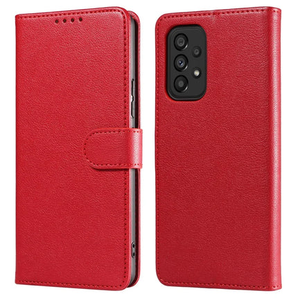 For Samsung Galaxy A53 5G Leather Case Litchi Texture RFID Blocking Wallet Stand Phone Cover - Wine Red