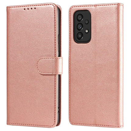 For Samsung Galaxy A53 5G Leather Case Litchi Texture RFID Blocking Wallet Stand Phone Cover - Rose Gold