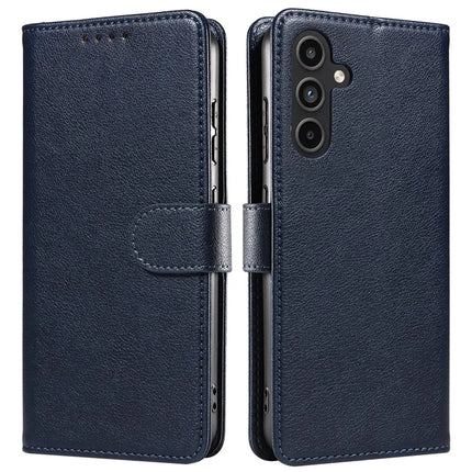 For Samsung Galaxy S23 FE Leather Case Litchi Texture RFID Blocking Wallet Stand Phone Cover - Blue