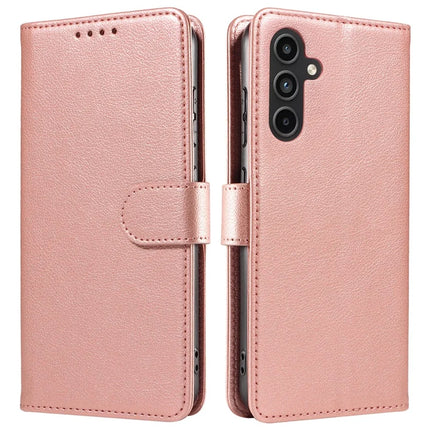 For Samsung Galaxy S23 FE Leather Case Litchi Texture RFID Blocking Wallet Stand Phone Cover - Rose Gold
