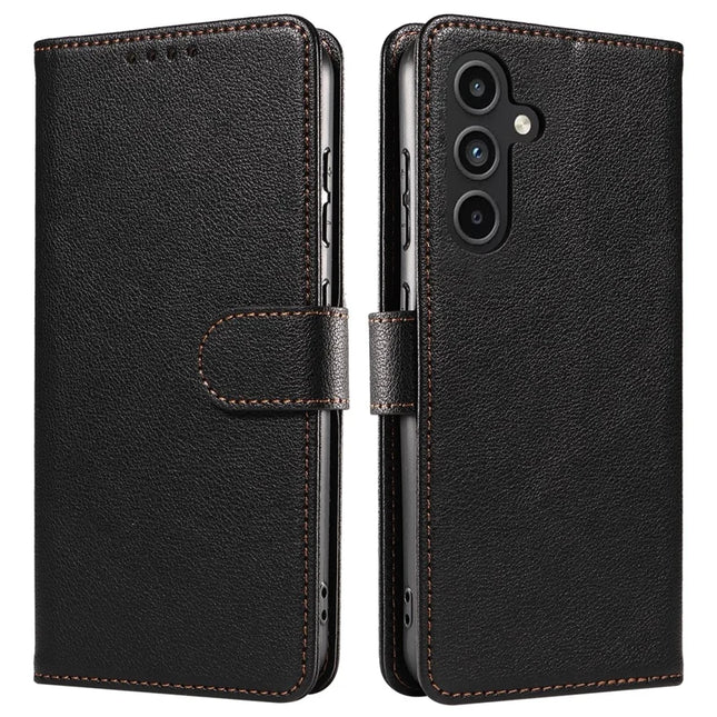 For Samsung Galaxy A16 4G  /  A16 5G Leather Case Litchi Texture RFID Blocking Wallet Stand Phone Cover - Black