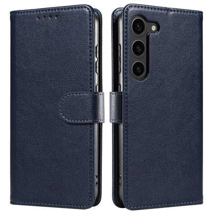 For Samsung Galaxy S23 Leather Case Litchi Texture RFID Blocking Wallet Stand Phone Cover - Blue