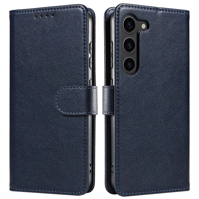 For Samsung Galaxy S23 Leather Case Litchi Texture RFID Blocking Wallet Stand Phone Cover - Blue