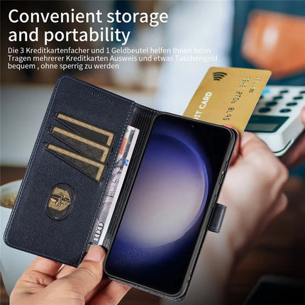 For Samsung Galaxy S23 Leather Case Litchi Texture RFID Blocking Wallet Stand Phone Cover