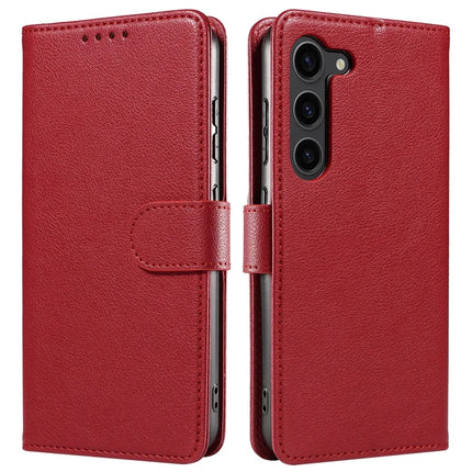 For Samsung Galaxy S23 Leather Case Litchi Texture RFID Blocking Wallet Stand Phone Cover - Wine Red