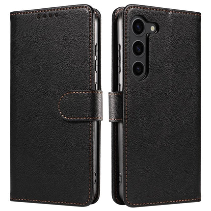 For Samsung Galaxy S23 Leather Case Litchi Texture RFID Blocking Wallet Stand Phone Cover - Black
