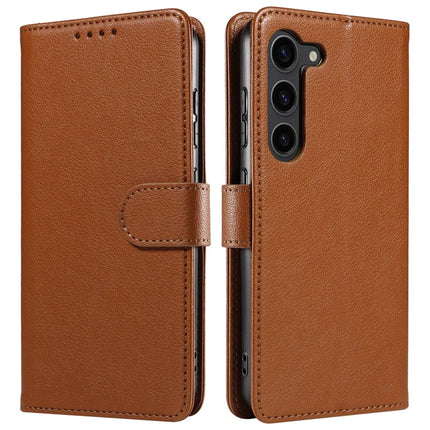 For Samsung Galaxy S23 Leather Case Litchi Texture RFID Blocking Wallet Stand Phone Cover - Brown
