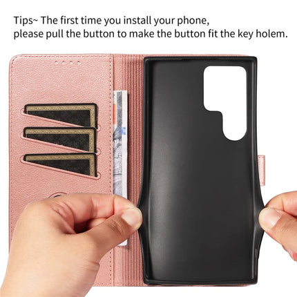 For Samsung Galaxy S23 Ultra Leather Case Litchi Texture RFID Blocking Wallet Stand Phone Cover