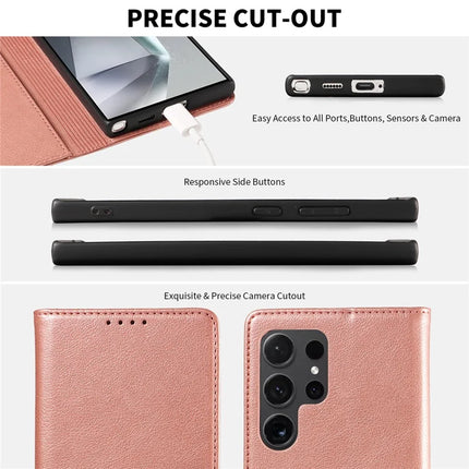For Samsung Galaxy S23 Ultra Leather Case Litchi Texture RFID Blocking Wallet Stand Phone Cover