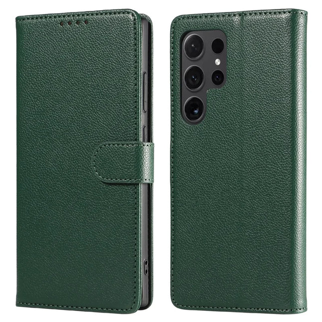 For Samsung Galaxy S23 Ultra Leather Case Litchi Texture RFID Blocking Wallet Stand Phone Cover - Green