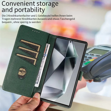 For Samsung Galaxy S23 Ultra Leather Case Litchi Texture RFID Blocking Wallet Stand Phone Cover