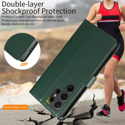 For Samsung Galaxy S23 Ultra Leather Case Litchi Texture RFID Blocking Wallet Stand Phone Cover