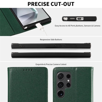 For Samsung Galaxy S23 Ultra Leather Case Litchi Texture RFID Blocking Wallet Stand Phone Cover