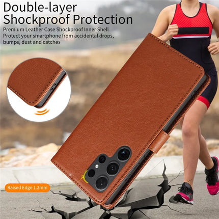 For Samsung Galaxy S23 Ultra Leather Case Litchi Texture RFID Blocking Wallet Stand Phone Cover