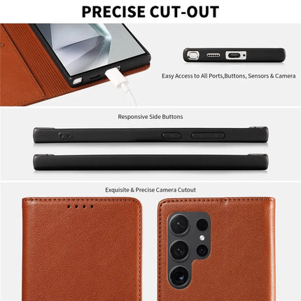 For Samsung Galaxy S23 Ultra Leather Case Litchi Texture RFID Blocking Wallet Stand Phone Cover