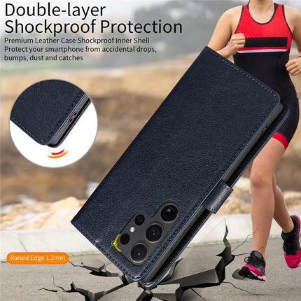 For Samsung Galaxy S23 Ultra Leather Case Litchi Texture RFID Blocking Wallet Stand Phone Cover
