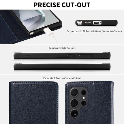 For Samsung Galaxy S23 Ultra Leather Case Litchi Texture RFID Blocking Wallet Stand Phone Cover