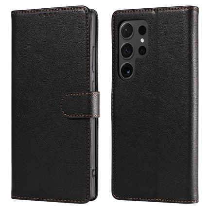 For Samsung Galaxy S23 Ultra Leather Case Litchi Texture RFID Blocking Wallet Stand Phone Cover - Black