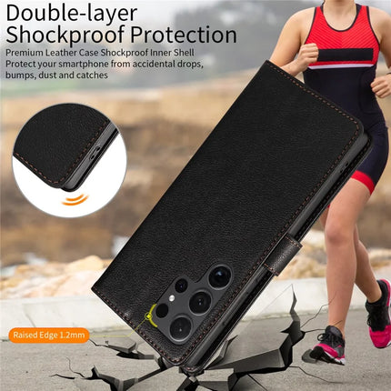 For Samsung Galaxy S23 Ultra Leather Case Litchi Texture RFID Blocking Wallet Stand Phone Cover
