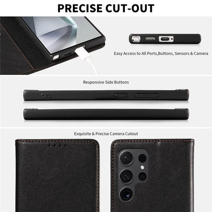 For Samsung Galaxy S23 Ultra Leather Case Litchi Texture RFID Blocking Wallet Stand Phone Cover