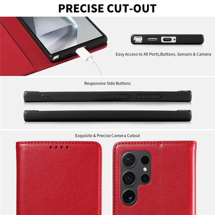 For Samsung Galaxy S23 Ultra Leather Case Litchi Texture RFID Blocking Wallet Stand Phone Cover