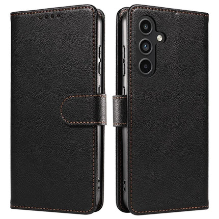 For Samsung Galaxy A55 5G Leather Case Litchi Texture RFID Blocking Wallet Stand Phone Cover - Black
