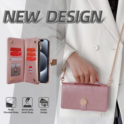 For iPhone 16 Case Cross Texture PU Leather+TPU Wallet Phone Cover with Strap
