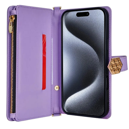 For iPhone 16 Case Cross Texture PU Leather+TPU Wallet Phone Cover with Strap