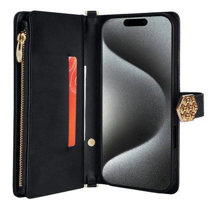 For iPhone 16 Plus Case Cross Texture PU Leather+TPU Wallet Phone Cover with Strap