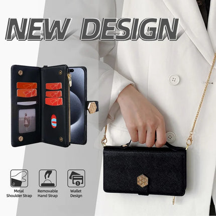 For iPhone 16 Plus Case Cross Texture PU Leather+TPU Wallet Phone Cover with Strap