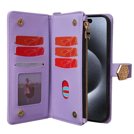 For iPhone 16 Plus Case Cross Texture PU Leather+TPU Wallet Phone Cover with Strap